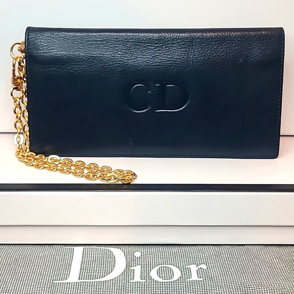 DIOR VINTAGE 90'S FOLIO CD MARK LONG WALLET NAVY LEATHER/RED INTERIOR/GOLD HRDWR - Picture 8 of 17